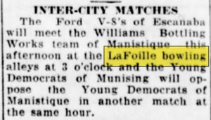 LaFoilles Bowling Alleys - Jan 1940 Article